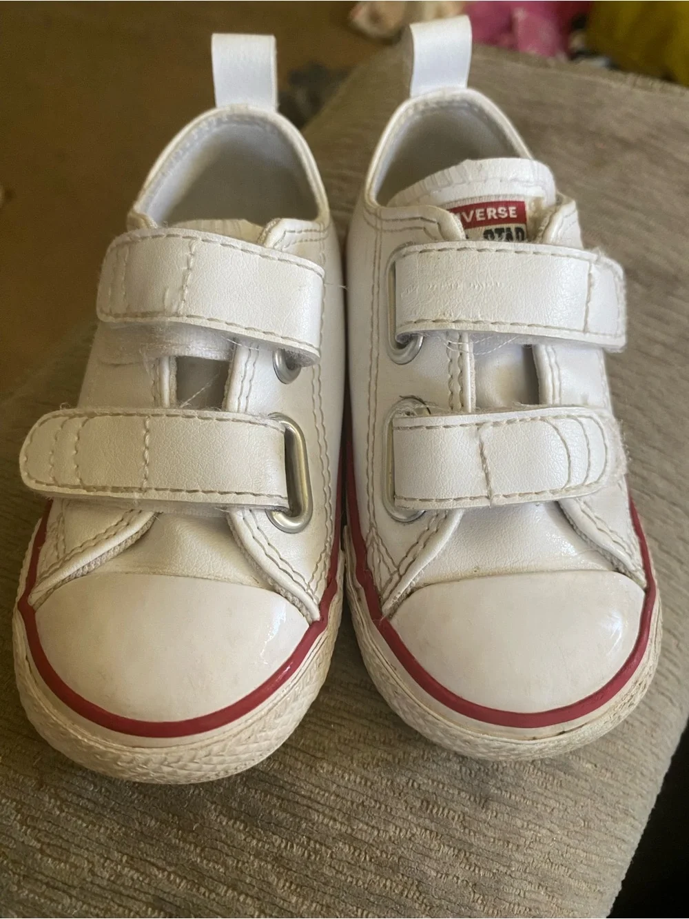 Converse Kids White Sneakers with Red and Navy Trim